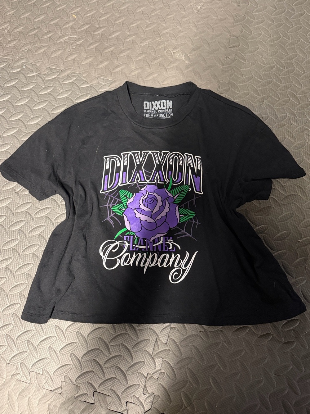 Dixon Flannel Co. Black Graphic Tee with Purple Rose Women’s M